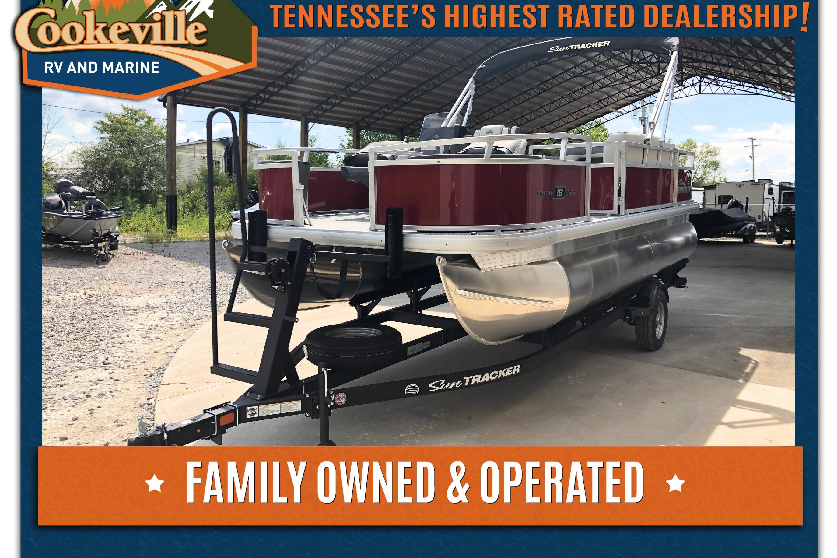 Sun Tracker Bass Buggy 18 DLX 2026 Sun Tracker Bass Buggy 18 DLX pontoon boat at Cookeville RV and Marine dealership.