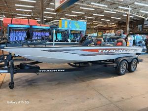 Tracker Savage 215 2025 Tracker Savage 215 boat displayed indoors on a trailer.
