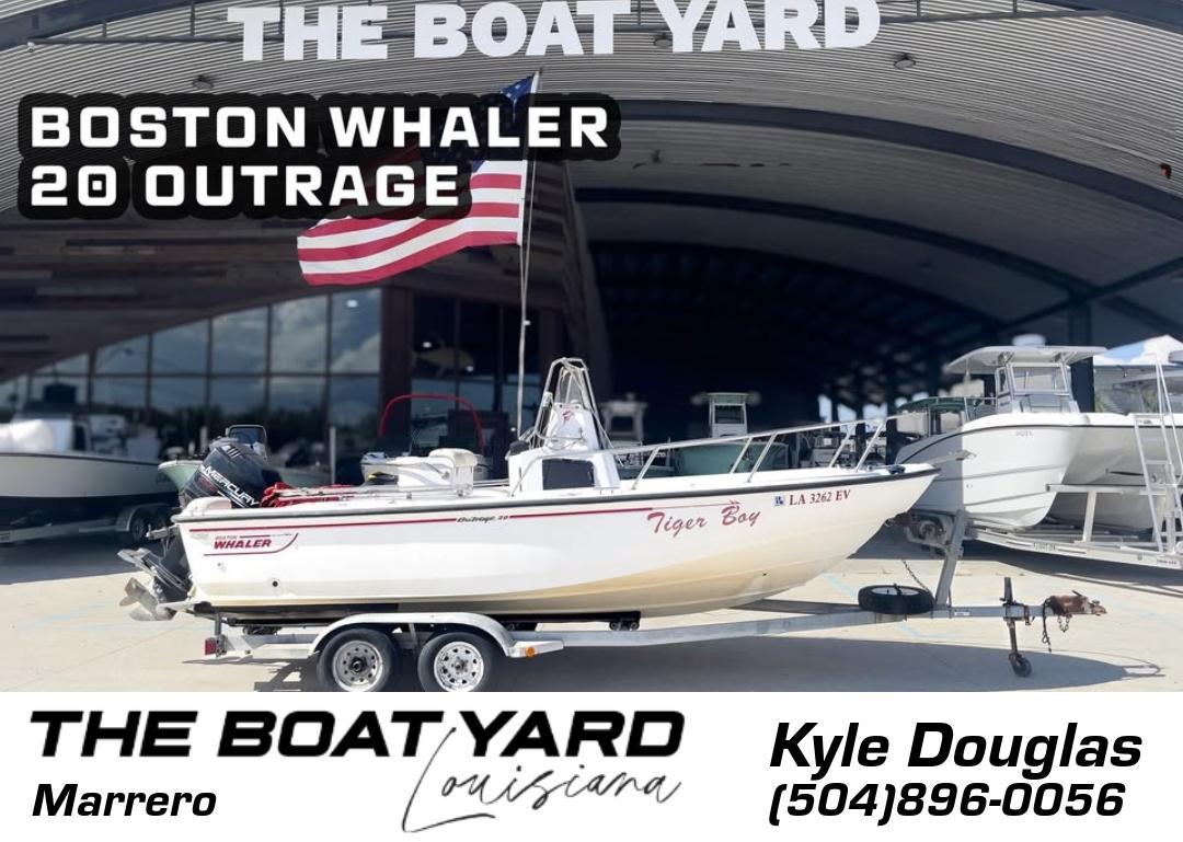 Boston Whaler 21 Outrage 1997 Boston Whaler 21 Outrage boat on trailer at The Boat Yard, Marrero, Louisiana.