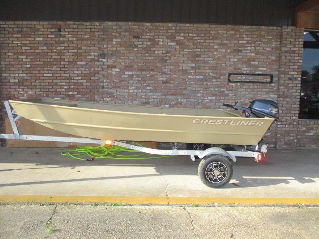 Crestliner CR1448 JON BOAT 2025 Crestliner CR1448 Jon Boat on trailer, parked by brick wall.