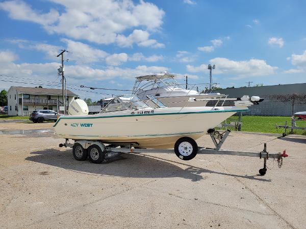 Key West 2020 Dual Console Key West 2020 Dual Console boat on trailer, sunny day, clear sky.