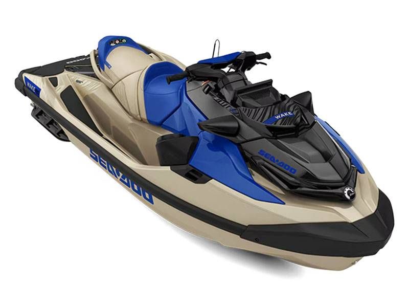 Sea-Doo Wake Pro 230 w/ Sound 2026 Sea-Doo Wake Pro 230 jet ski with sound system, blue and beige design.