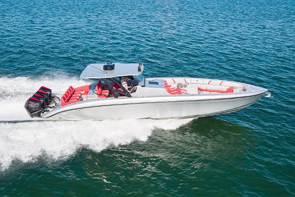 Midnight Express 43' Open 2017 Midnight Express 43' Open boat cruising on blue ocean waters.