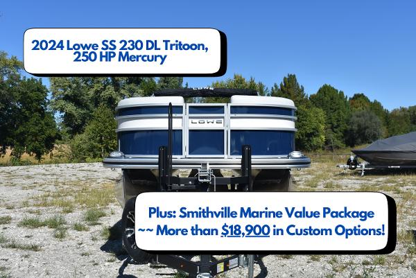Lowe SS 230 DL Tritoon 2024 Lowe SS 230 DL Tritoon with 250 HP Mercury, featuring Smithville Marine Value Package.