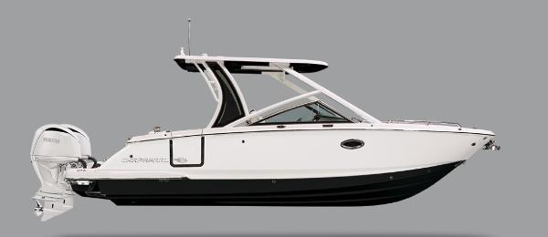 Chaparral 280 OSX 2025 Chaparral 280 OSX boat, sleek design, side view, gray background.