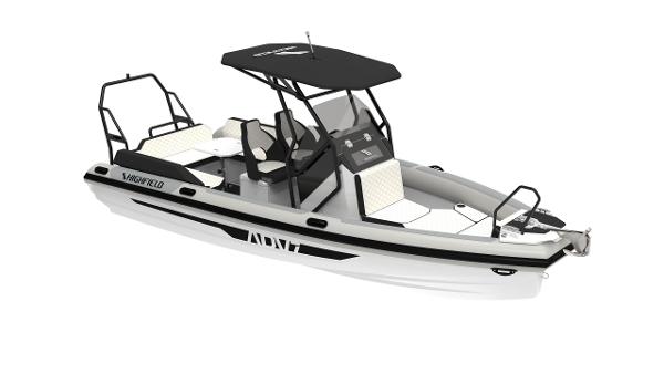Highfield ADV7 2025 Highfield ADV7 boat with sleek design, black canopy, and modern seating arrangement.