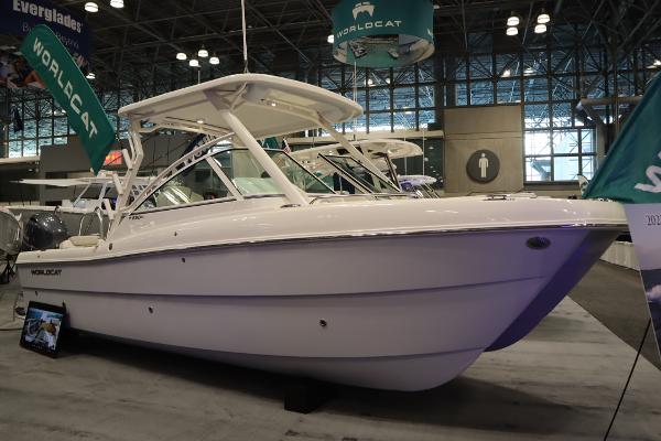 World Cat 230DC 2024 World Cat 230DC boat displayed at an indoor exhibition.