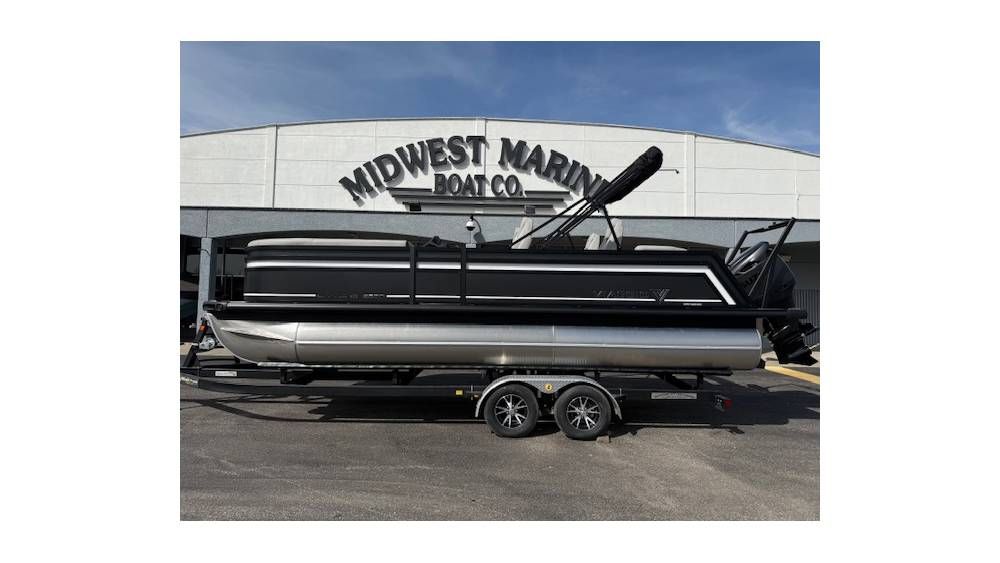 Viaggio Z22Q 2025 Viaggio Z22Q pontoon boat on trailer at Midwest Marine Boat Co. dealership.