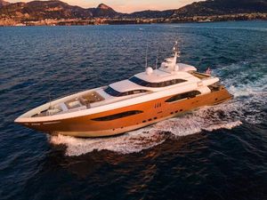 Custom custom Luxurious custom yacht cruising on the ocean at sunset, 2008 model.