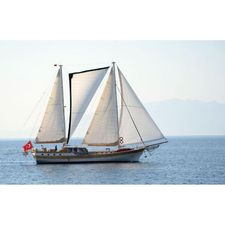 Custom CUSTOM MADE Custom-made 1995 sailboat with white sails on calm sea, featuring a red flag.
