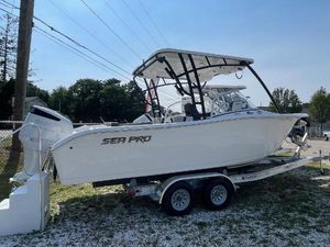Sea Pro 240 Dual Console 2025 Sea Pro 240 Dual Console boat on trailer, parked outdoors.