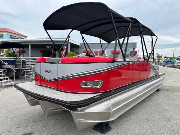 Avalon 2385 LSZ Quad Lounger, Tri Toon, High Performance 2025 Avalon 2385 LSZ Quad Lounger Tri Toon, red high-performance pontoon boat.