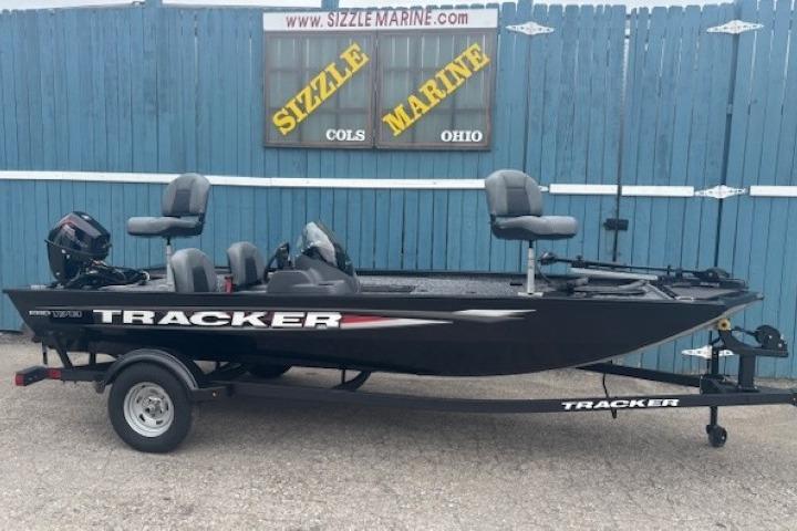 Tracker Pro 170 2026 Tracker Pro 170 boat on trailer, displayed at Sizzle Marine, Ohio.