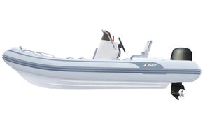 AB Inflatables Oceanus 15 VST 2026 AB Inflatables Oceanus 15 VST boat, side view, white and gray design.