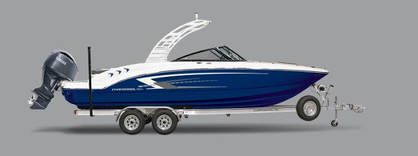 Chaparral 21 SSi OB 2025 Chaparral 21 SSi OB boat on trailer, blue and white design.