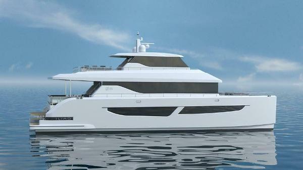 ILIAD 75 Luxury ILIAD 75 yacht on calm sea, 2026 model, sleek design.