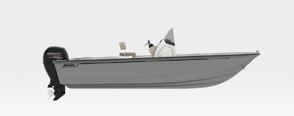 Boston Whaler 210 Montauk 2025 Boston Whaler 210 Montauk boat with Mercury outboard motor, side view.