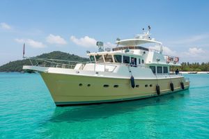 Selene 80 Ocean Explorer Luxury Selene 80 Ocean Explorer yacht cruising in turquoise waters, 2015 model.