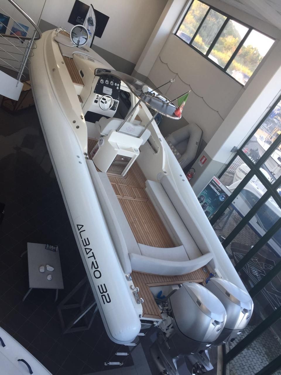 Albatro Albatro 32 2016 Albatro 32 inflatable boat with dual engines in a showroom.