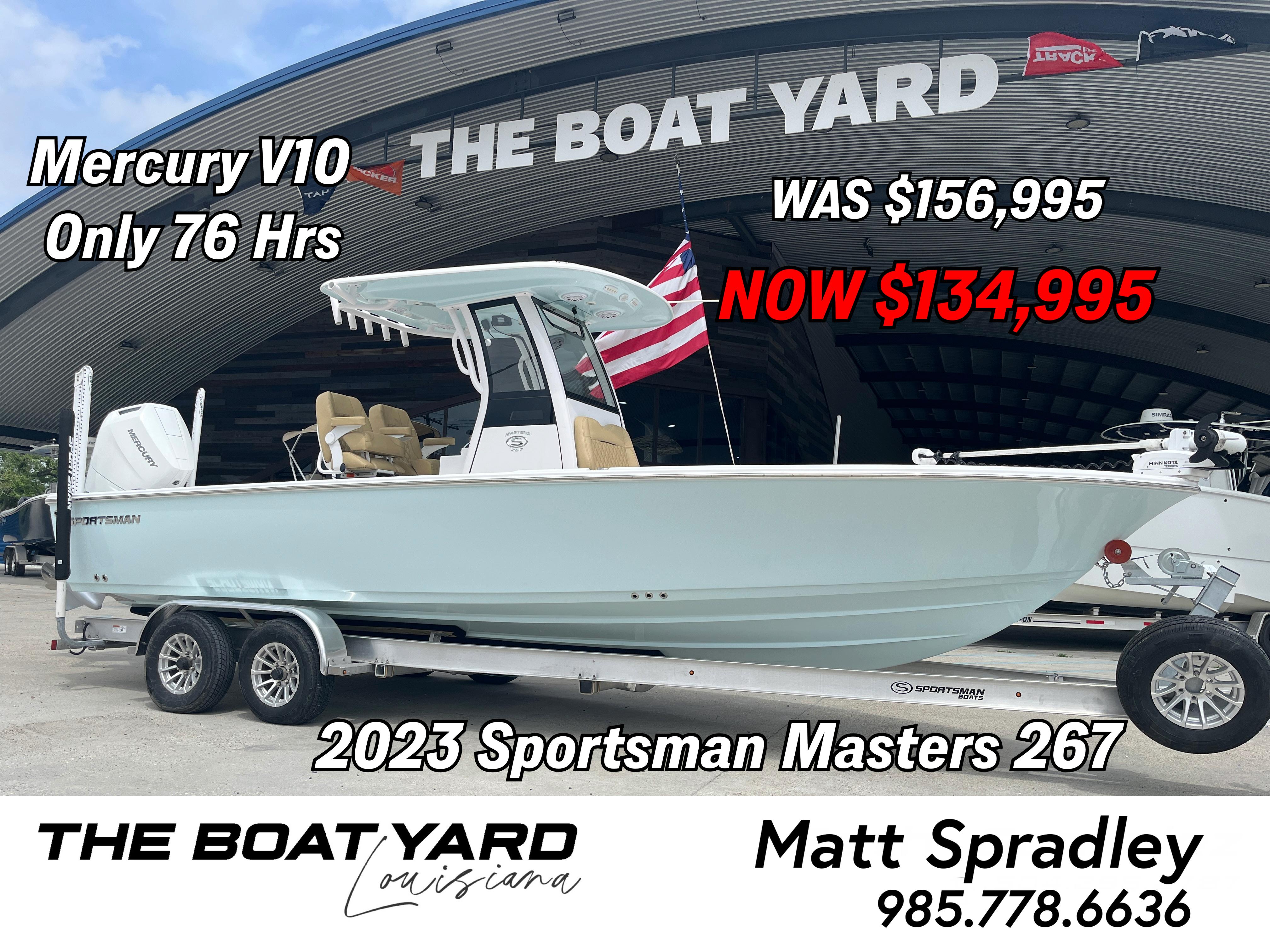 Sportsman Masters 267 2023 Sportsman Masters 267 boat for sale, discounted to $134,995, featuring Mercury V10 engine.