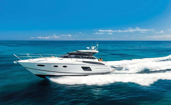 Princess V48 Open 2017 Princess V48 Open yacht cruising on clear blue ocean waters.