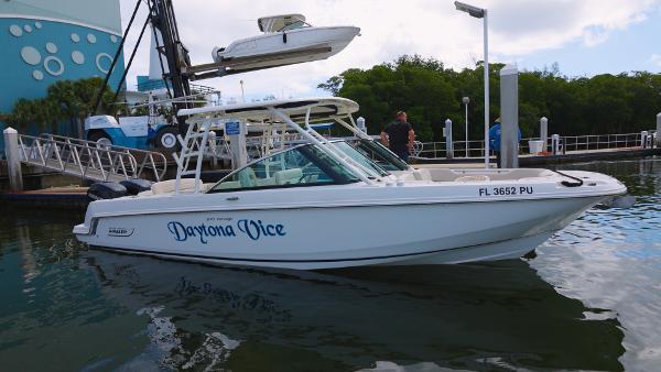 Boston Whaler 270 Vantage 2014 Boston Whaler 270 Vantage boat docked, named "Daytona Vice," with registration FL 3652 PU.