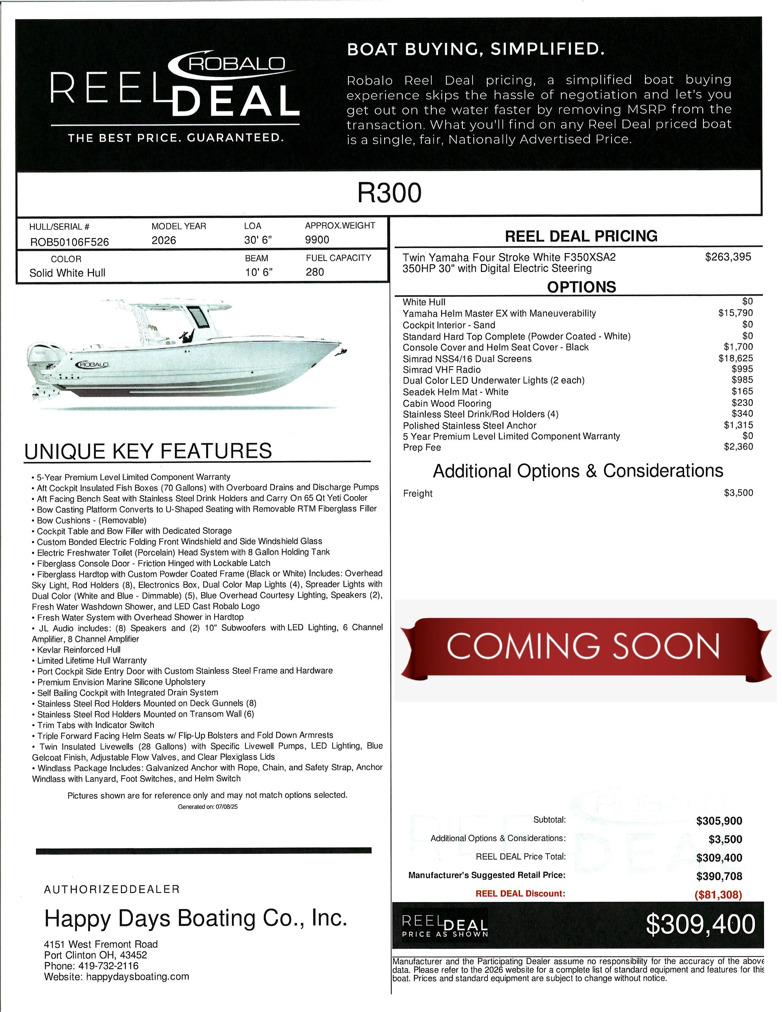 Robalo R300 Center Console 2026 Robalo R300 Center Console boat brochure with pricing, features, and options.