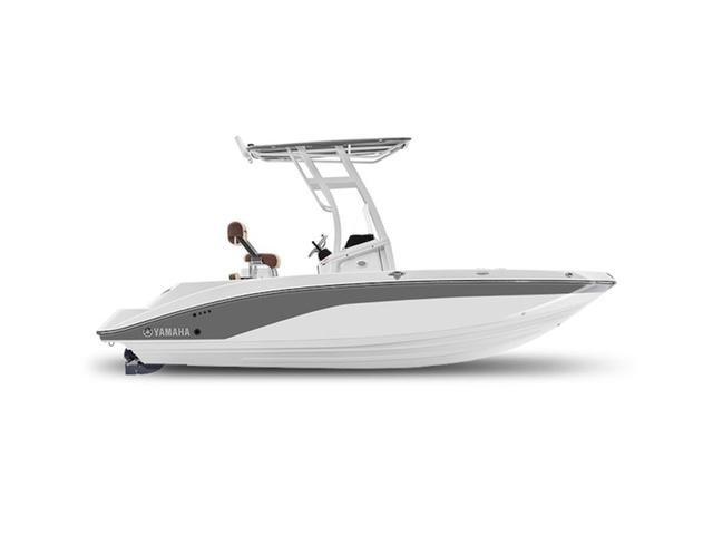 Yamaha Boats 195 FSH Sport 2025 Yamaha Boats 195 FSH Sport, sleek white and gray design, side view.