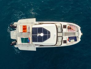 YOT 41 Aerial view of 2025 YOT 41 boat on blue ocean water.