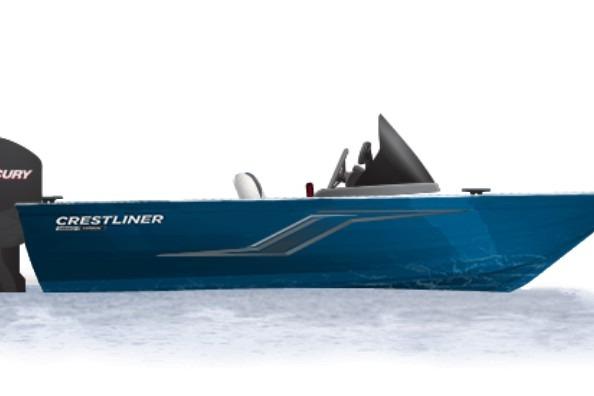 Crestliner 1650 Hawk Side Console 2026 Crestliner 1650 Hawk Side Console boat in blue, side view on water.