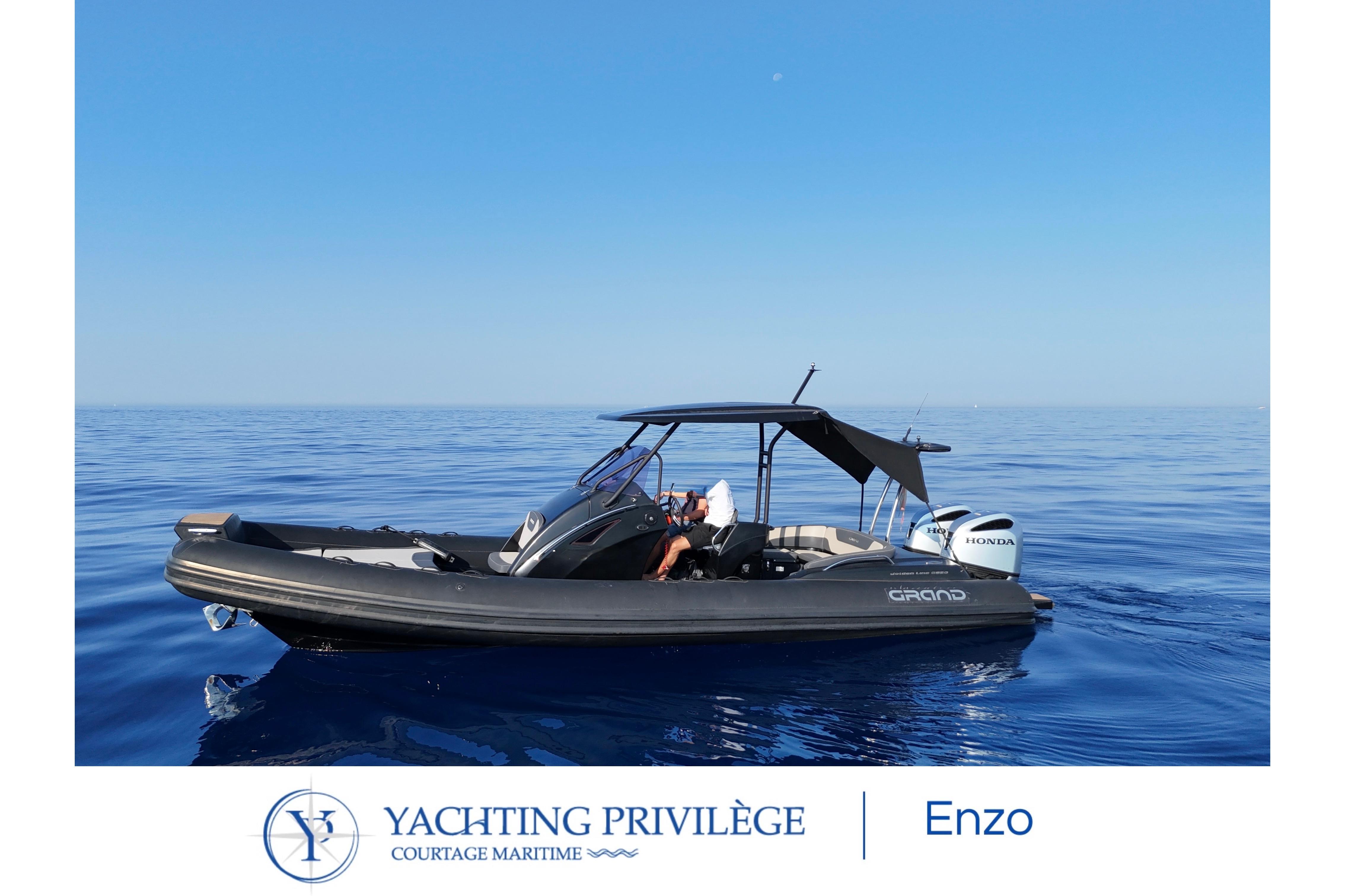 Grand Golden Line G850 2019 Grand Golden Line G850 boat on calm blue sea under clear sky.