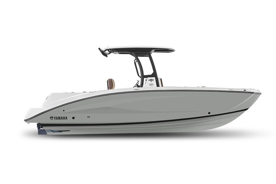 Yamaha Boats 255 FSH Sport E Manufacturer Provided Image: 2026 Yamaha Boats 255 FSH Sport E, sleek white design, side view.