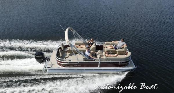 Starcraft LX 18 2023 Starcraft LX 18 pontoon boat cruising on a lake with passengers.