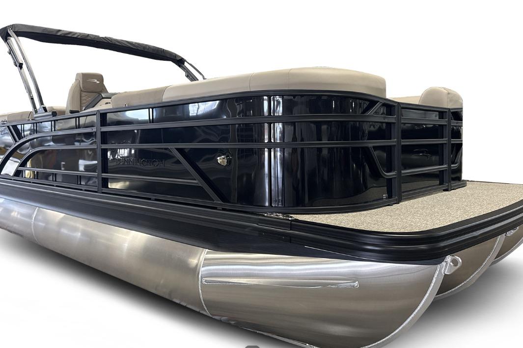 Bennington 22 SSRSE 2026 Bennington 22 SSRSE pontoon boat with sleek black railing and modern design.