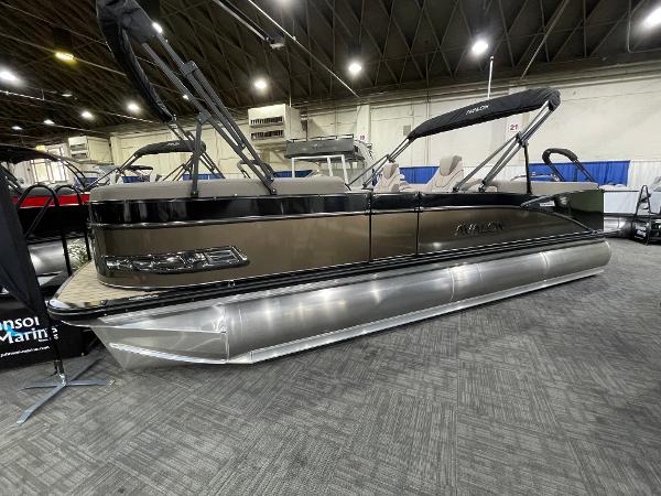 Avalon 2585 Catalina QLS 2024 Avalon 2585 Catalina QL pontoon boat displayed indoors.