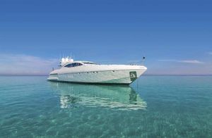 Mangusta Mangusta Open 108 Mangusta Open 108 yacht from 2003 on clear turquoise water under blue sky.