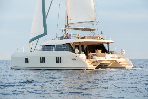 Sunreef 60 Luxury Sunreef 60 catamaran sailing on open sea, 2021 model.