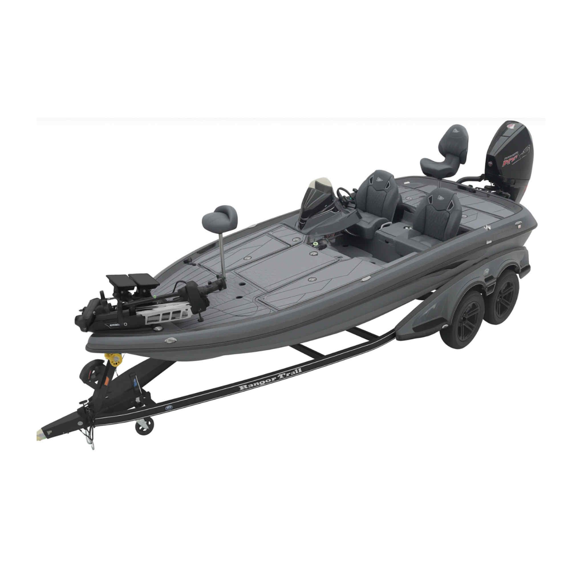 Ranger Z521R ULTRA 2026 Ranger Z521R ULTRA fishing boat on trailer, sleek design, dual seats, advanced features.