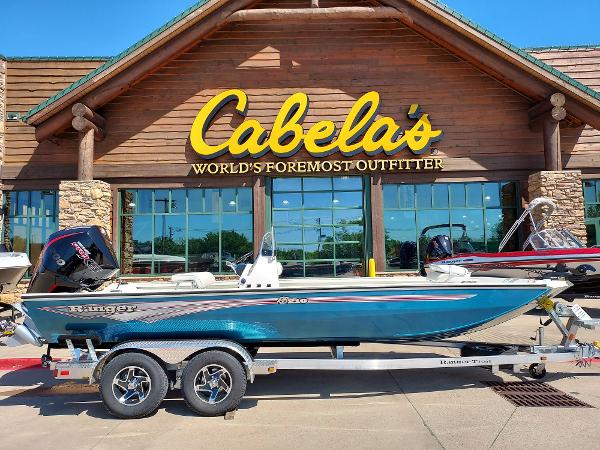 Ranger RB210 2024 Ranger RB210 boat on trailer outside Cabela's store.