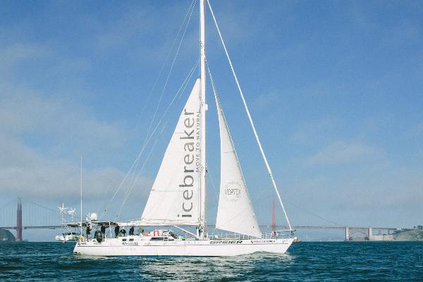 Devonport Challenge 67 Sailing yacht Devonport Challenge 67, 1992, on water with bridge in background.