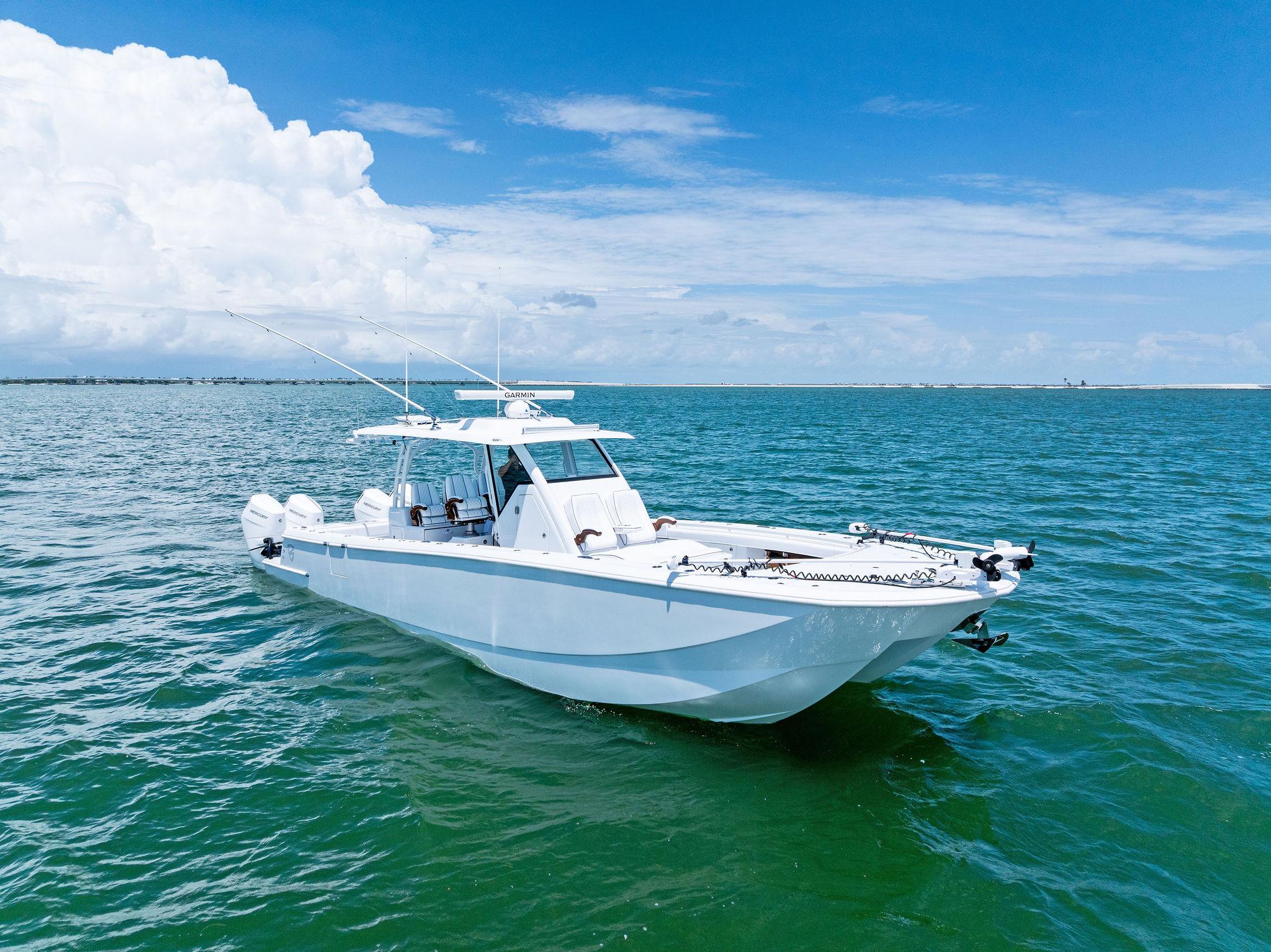 Barker Boatworks 40 HPC 2023 Barker Boatworks 40 HPC cruising on clear blue ocean waters.