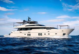 Sanlorenzo SL96 Luxurious 2017 Sanlorenzo SL96 yacht cruising on open sea under clear blue sky.