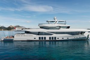 Numarine 47MXP Luxurious 2026 Numarine 47MXP yacht on serene blue waters, with scenic mountain backdrop.