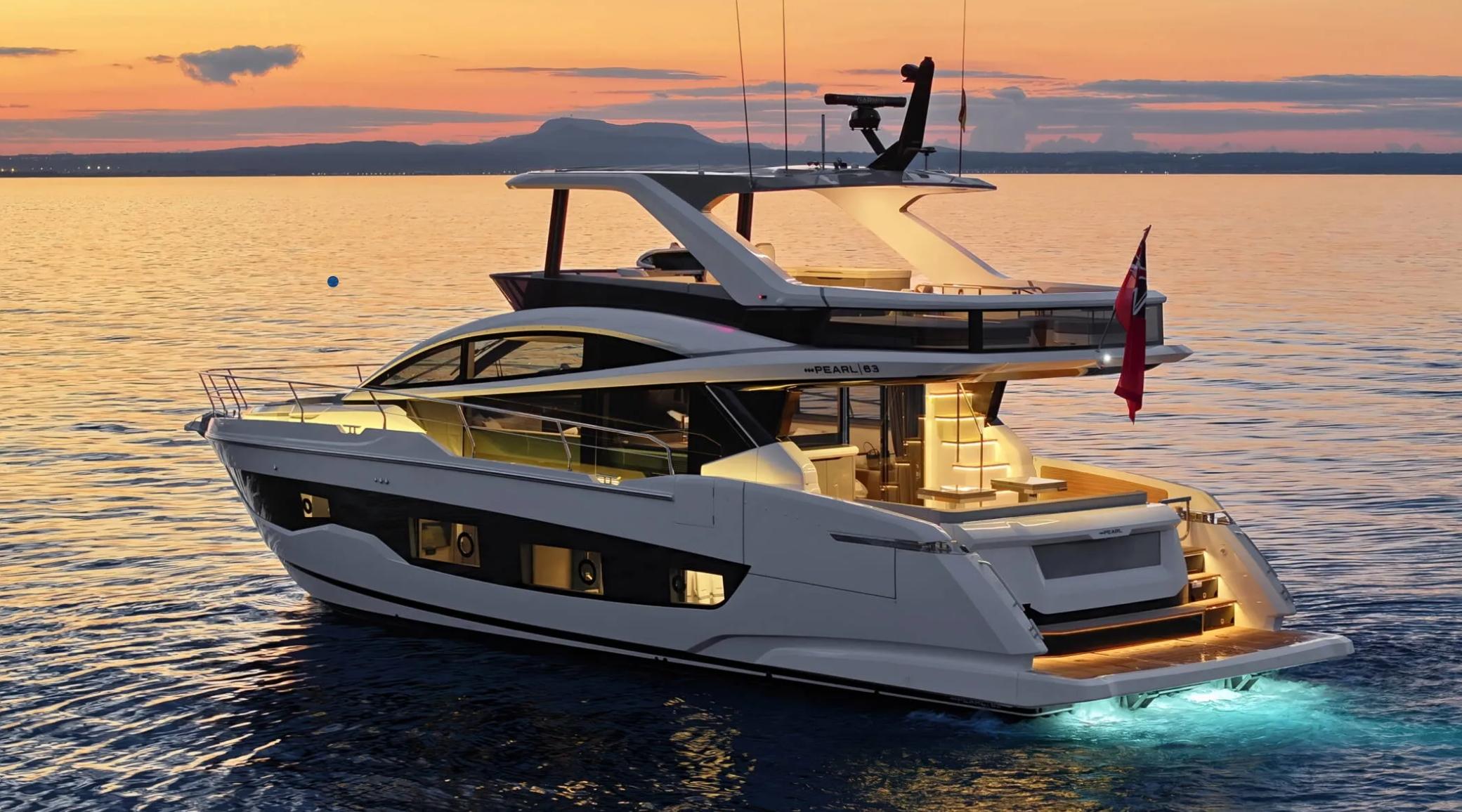 Pearl Pearl 63 Luxurious 2025 Pearl 63 yacht at sunset, featuring elegant design and ambient lighting.