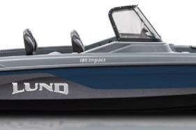 Lund 185 Impact GL 2026 Lund 185 Impact GL boat, sleek design, blue and gray color scheme.