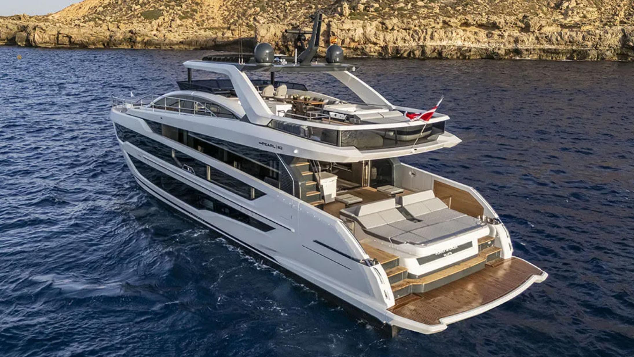 Pearl Pearl 82 Luxurious 2025 Pearl 82 yacht cruising in scenic coastal waters.