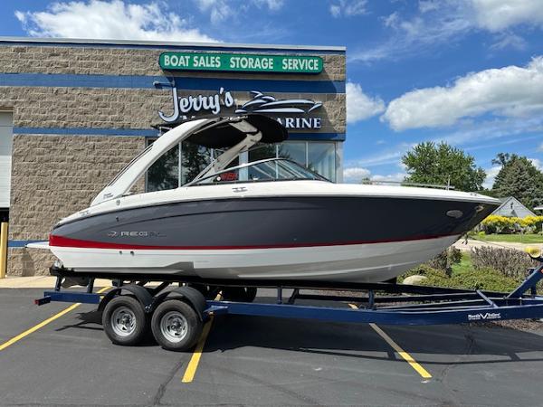 Regal LS4 2025 Regal LS4 boat on trailer at Jerry's Marine dealership.