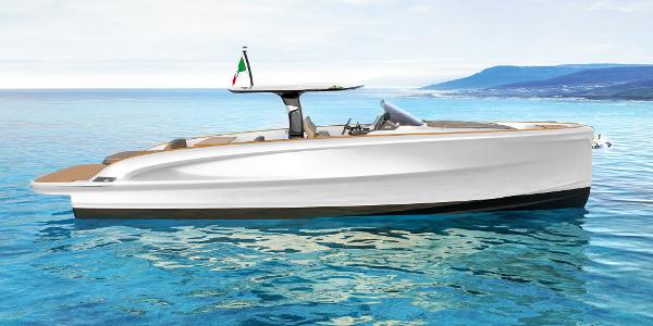 Solaris Power 40 open 2024 Solaris Power 40 Open yacht on clear blue water.