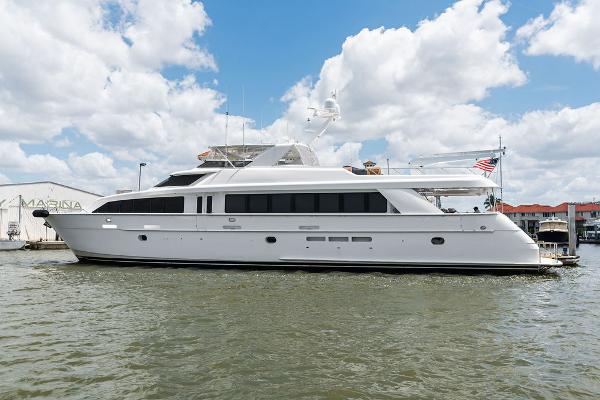 Hatteras 100 Motor Yacht 2004 Hatteras 100 Motor Yacht on water under cloudy sky.