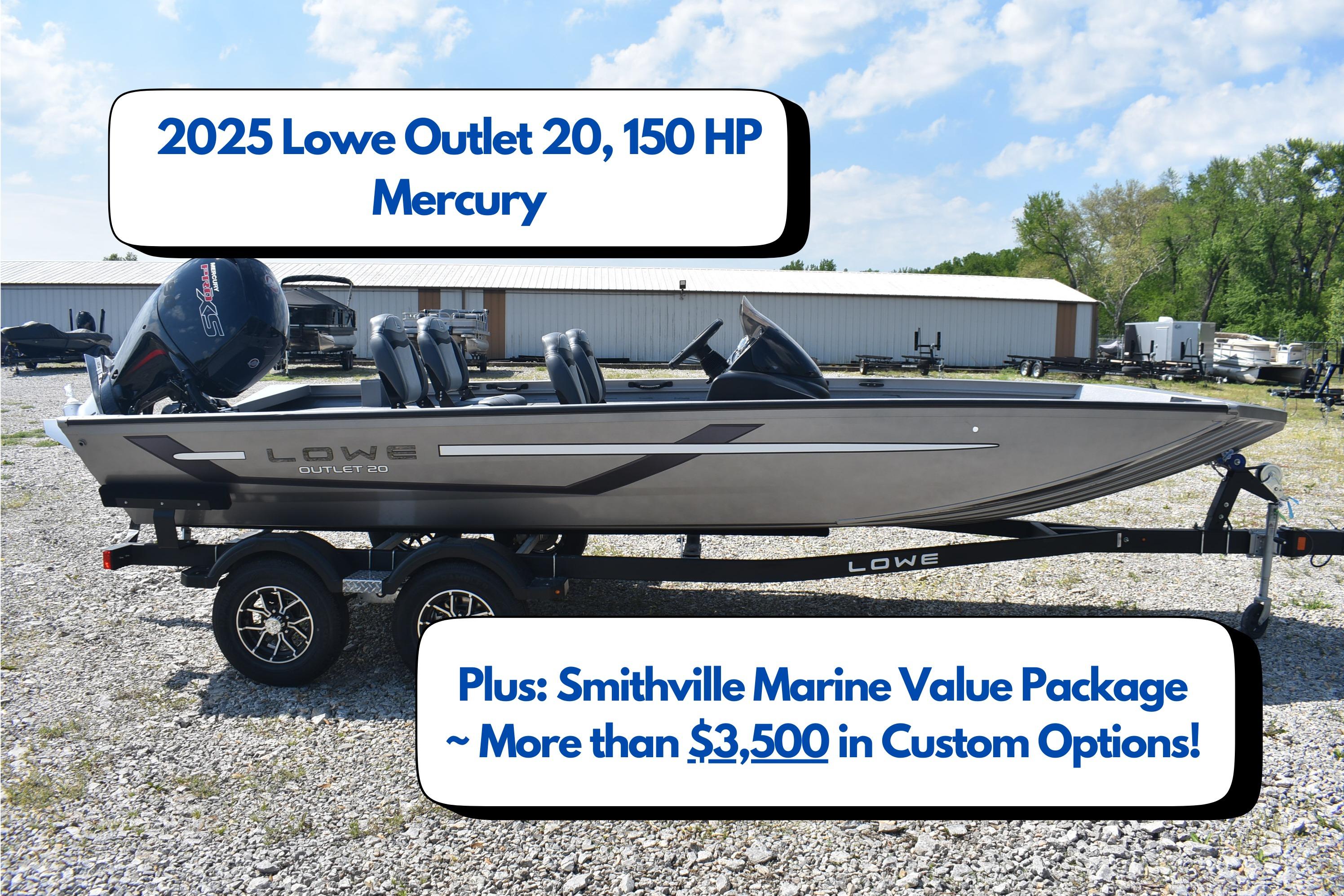 Lowe Outlet 20 2025 Lowe Outlet 20 boat with 150 HP Mercury engine, Smithville Marine package.